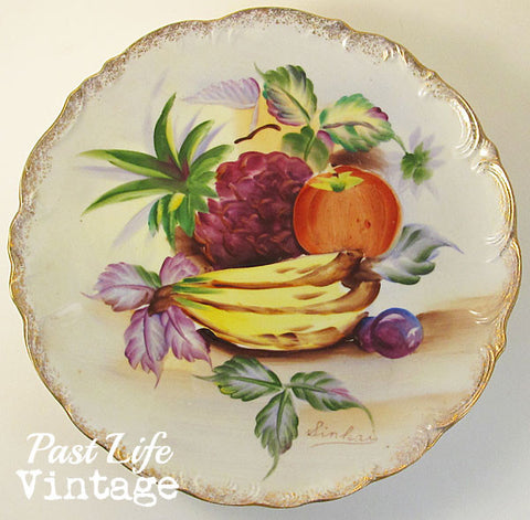 Hand Painted Porcelain Plate Set of 2 Fruit Vintage 1960s