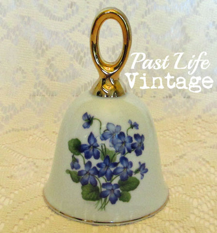 Blue Violets Bell Bone China Vintage 1970s Probably Toscany