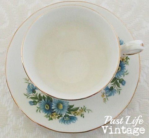 Queen Anne Bone China Cup and Saucer Blue Astor England 1950's #8542