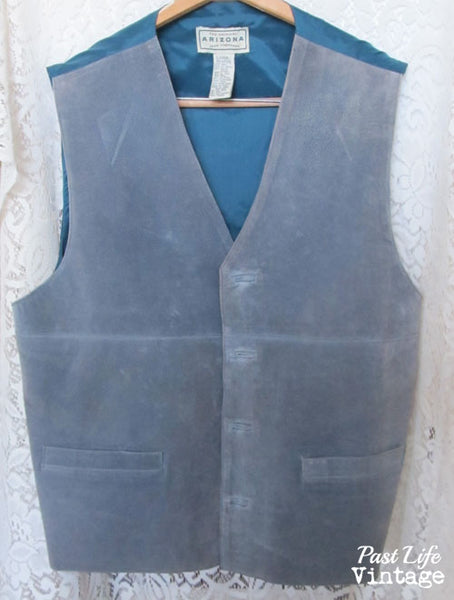 Vintage 80s Blue Suede Leather Vest Men's XL Arizona Jean Co Free Shipping