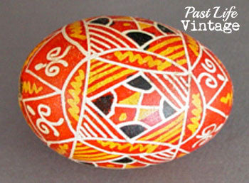 Vintage 1950's Pysanky Batiked Egg Yellow Red Black White