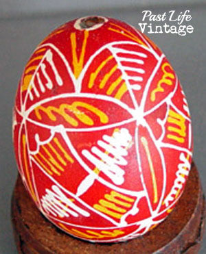 Vintage Pysanky Easter Egg 1950s Kraslica Yellow Red and White Handmade