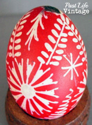 Mid Century Vintage Pysanky Easter Egg Red White Handmade