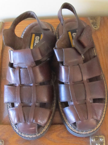 Vintage 90s Men's Fisherman Sandals 11 M Brown Leather Boho Hipster Hippie Style Like New
