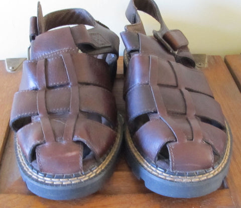 Vintage 90s Men's Fisherman Sandals 11 M Brown Leather Boho Hipster Hippie Style Like New