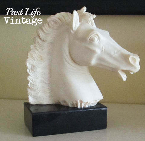 Vintage Horse Head Bookends Giannelli Signed Sculpture Alabaster and Marble