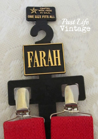 Farah Adjustable Suspenders Red Clip On NWT Vintage 1980's Free US Shipping