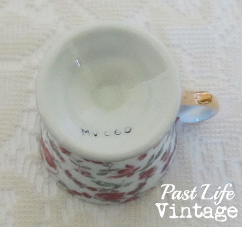 Red Roses Footed Demitasse Cup Saucer Vintage 1950's Porcelain