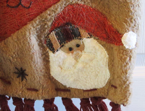 Unusual Folk Art Christmas Muffler Scarf Vintage 90s Autumn Colors Santa Clause Free Shipping