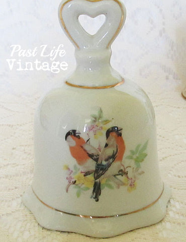 Vintage Birds Floral Porcelain Bell Enesco 1970's Free US Shipping