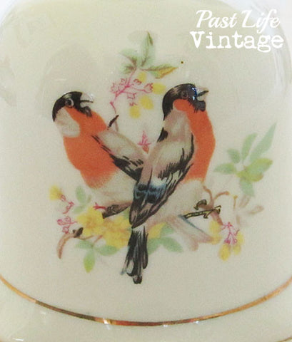 Vintage Birds Floral Porcelain Bell Enesco 1970's Free US Shipping