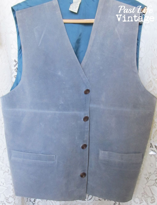 Vintage 80s Blue Suede Leather Vest Men's XL Arizona Jean Co Free