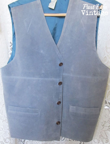 Vintage 80s Blue Suede Leather Vest Men's XL Arizona Jean Co Free Shipping