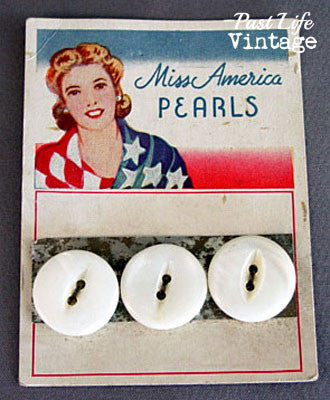 Vintage Miss American Pearls Button Original Patriotic Graphic Store Card