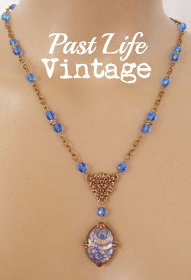 Vintage 1960s Blue Rose Cameo Necklace Free US Shipping Handmade