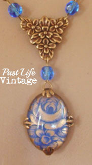 Vintage 1960s Blue Rose Cameo Necklace Free US Shipping Handmade