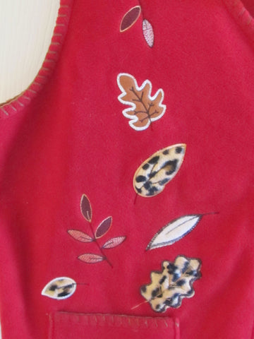 Red Fleece Vest Fall Autumn Embroidery Vintage 90s Women's 2X NWT Free Shipping