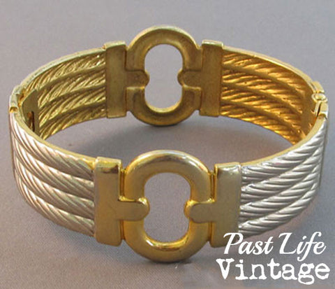 Clapper Bracelet Vintage 1980's Silver Gold Medium Wide