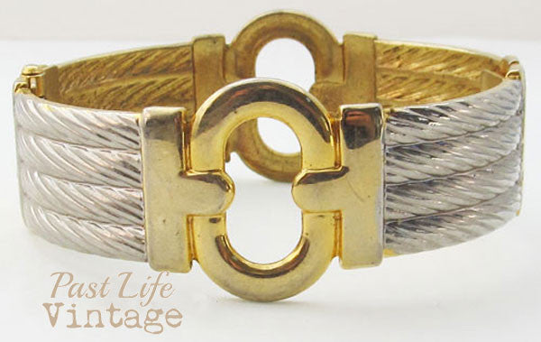 Clapper Bracelet Vintage 1980's Silver Gold Medium Wide