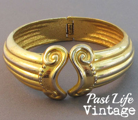 Clapper Bangle Bracelet Vintage 1980's Gold Collectible Jewelry