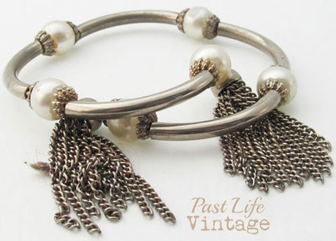 Vintage Wrap Bracelet Pearls Fringe 1960's Collectible Jewelry