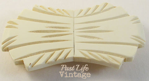 Art Deco Bakelite Double Belt Buckle Ivory White Fan 1930's