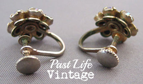 1950's Rhinestone Flower Earrings Mid Century Jewelry