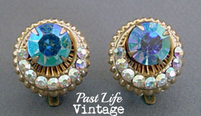 1960's Rhinestone Crescent Earrings Mid Century Jewelry