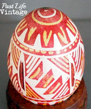 Pysanky Easter Egg Vintage 1950 Yellow and Red