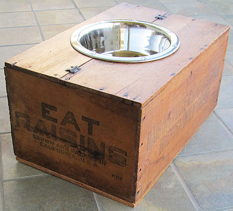 California Raisin Vintage Wood Crate Recycled Dog Feeder Sun Maid Fresno CA