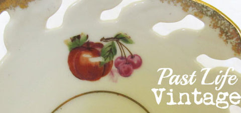 Vintage Porcelain Fruit Place Pierced Grapes Enesco Japan