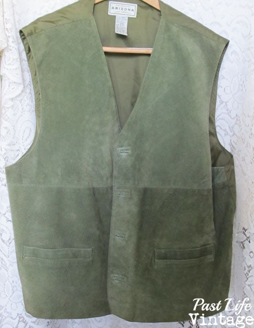 Green Suede Leather Men's Vest XL 1980s Arizona Jean Company Free Shipping