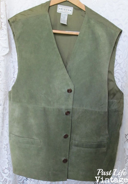 Green Suede Leather Men's Vest XL 1980s Arizona Jean Company Free Ship ...