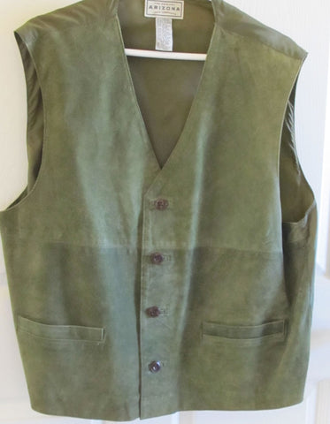 Green Suede Leather Men's Vest XL 1980s Arizona Jean Company Free Shipping
