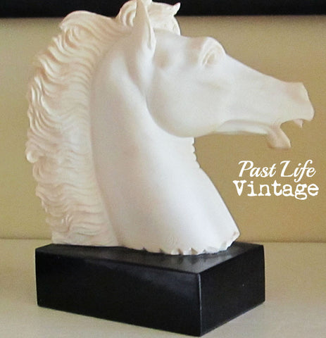 Vintage Horse Head Bookends Giannelli Signed Sculpture Alabaster and Marble