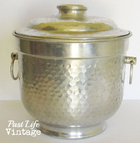 Hammered Aluminum Ice Bucket Vintage 1940s Made in Italy