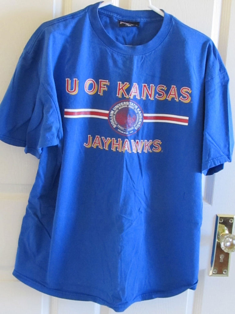 Vintage 1970s KU Jayhawks T-shirt XL Royal Blue Jansport Free Shipping