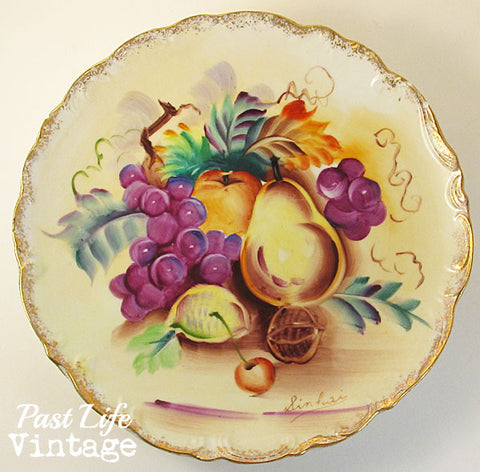 Hand Painted Porcelain Plate Set of 2 Fruit Vintage 1960s