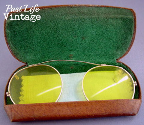 Vintage Bausch Lomb Ray Ran Yellow Kalichrome Shooter Clip On Sunglasses