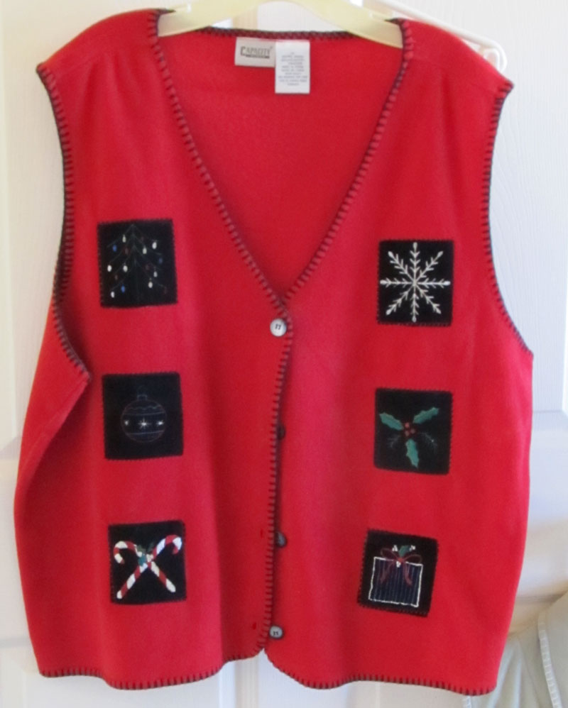 Vintage 90s Fleece Christmas Vest Women's Plus 2X Red Embroidered Free Shipping