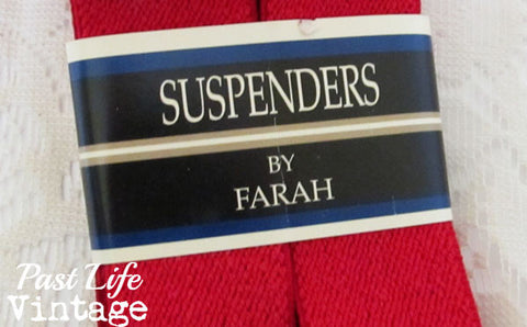 Farah Adjustable Suspenders Red Clip On NWT Vintage 1980's Free US Shipping