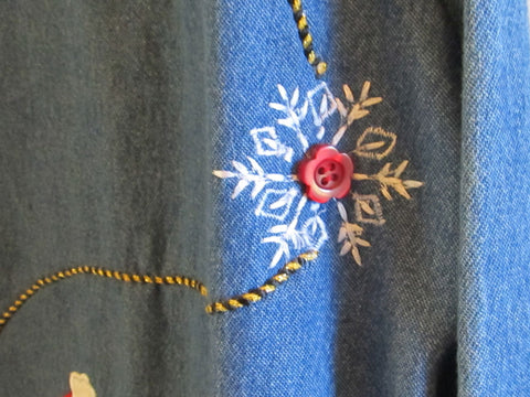 Denim Christmas Santa Shirt Jacket Sz 18 / 20 Vintage 1990s Applique Embroidery Free Shipping