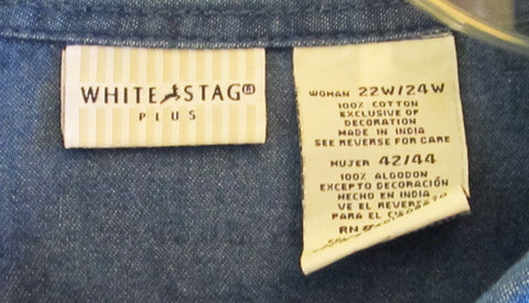 Denim Shirt Applique Embroidery Snowman Sz 22 / 24 Plus Vintage 1990s Free Shipping