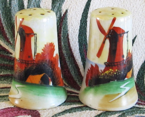 Vintage Lusterware Windmill Salt and Pepper Shakers 1930s Made in Japan Free Shipping