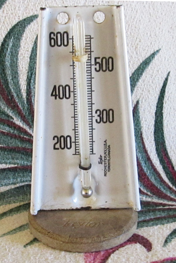 Vintage Taylor Enameled Steel Oven Thermometer Green Ceramic Base
