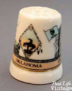 Bone China Sewing Thimble 1970's Oklahoma Souvenir