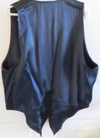Boho Hipster Embroidered Black Wool Vest XL Kaktus Vintage 80s Unisex